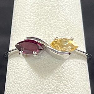 Marquise-Cut Garnet & Topaz Sterling Silver Ring